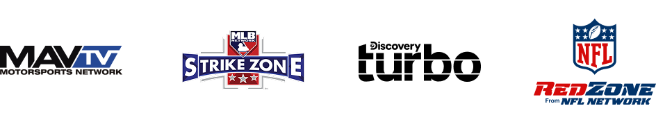 Logos for MAVTV, Strike Zone, Discovery turbo, and NFL RedZone.